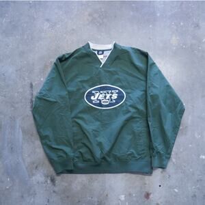 New York Jets NFL Green Big Logo Pullover Windbreaker V Neck Mens